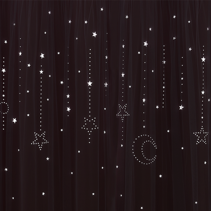 Harmaa kerrosverho tähdillä lastenhuoneeseen