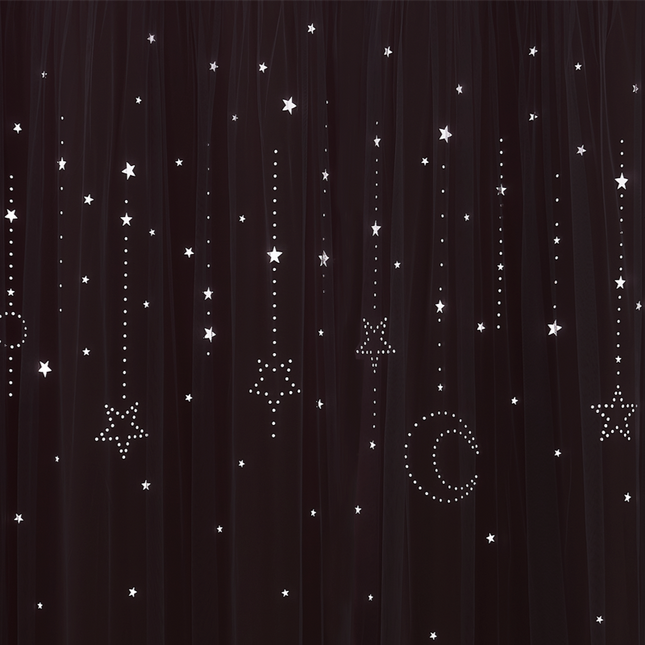 Harmaa kerrosverho tähdillä lastenhuoneeseen