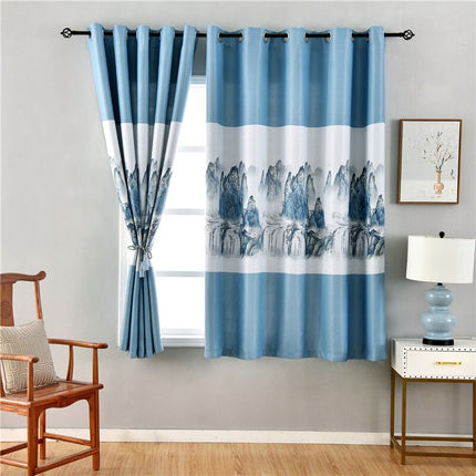 Harmaa pimennysverho näyttävällä maisemakuviolla