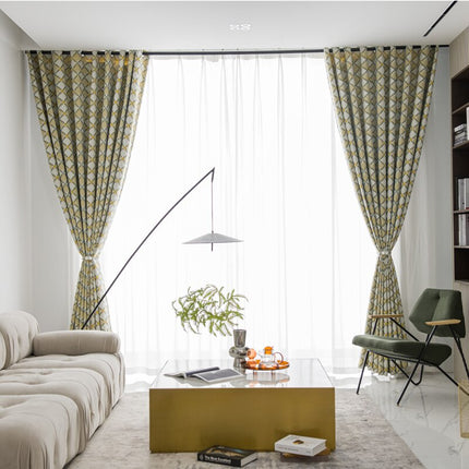 Keltainen skandinaavinen kuviollinen verho