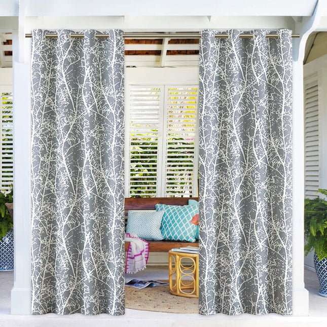 Säänkestävä ulkoverho sinisellä oksakuviolla