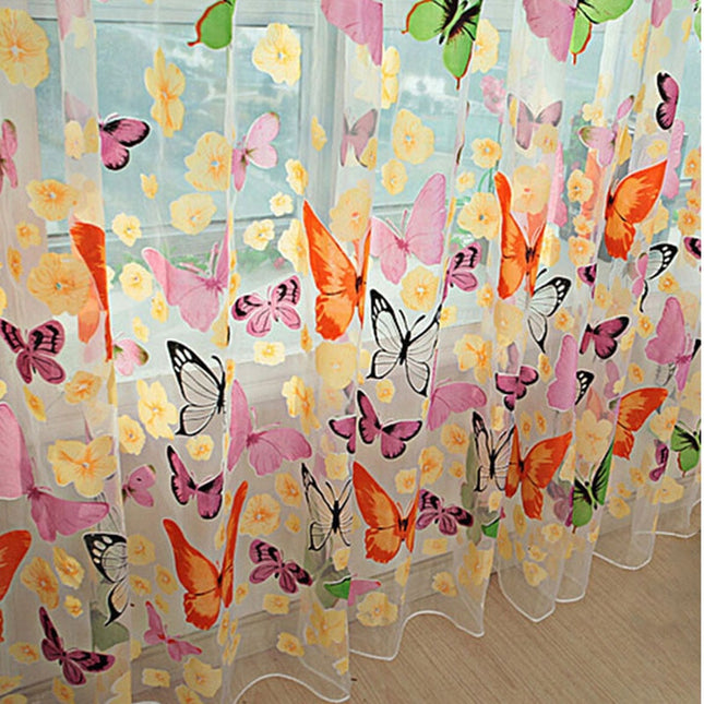 Valoverho värikkäillä perhosilla