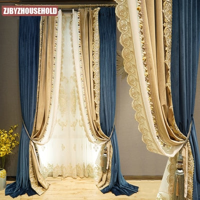 Valkoinen valkoverho kirjaillulla reunuksella