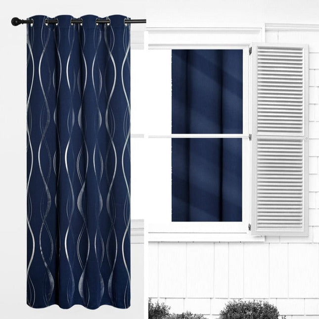 Sininen pimennysverho hopealla aaltokuviolla