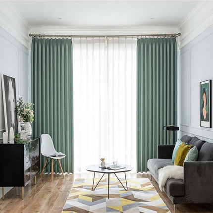 Merenvihreä pimennysverho pellavamaisella tekstuurilla