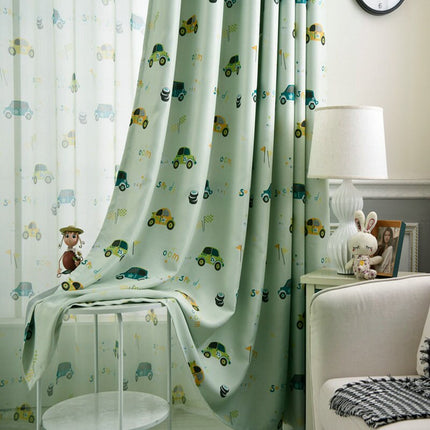 Vihreä lasten pimennysverho autoilla