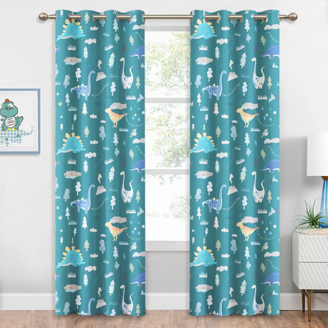Petrolinvihreä pimennysverho dinosauruksilla lapsille