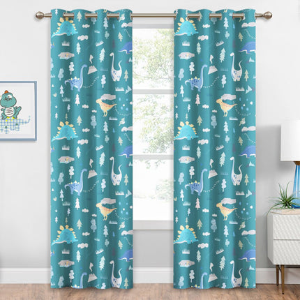 Petrolinvihreä pimennysverho dinosauruksilla lapsille