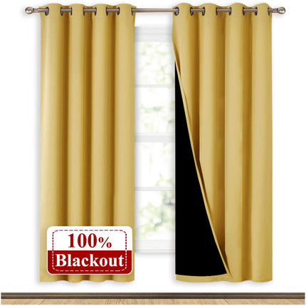 Keltainen lämpöeristävä pimennysverho makuuhuoneeseen