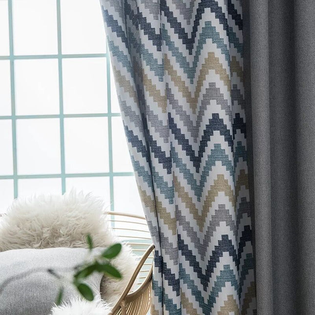 Pimennysverho modernilla chevron-kuviolla