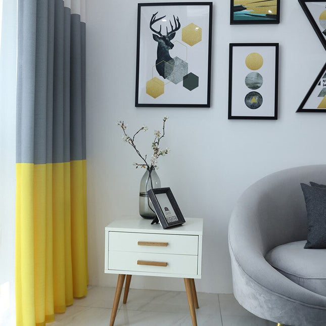 Kaksivärinen moderni verho harmaa-keltainen