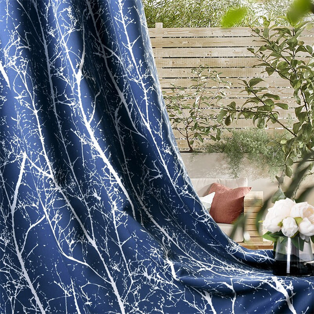 Säänkestävä ulkoverho sinisellä oksakuviolla