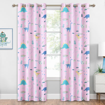 Vaaleanpunainen pimennysverho dinosauruksilla lapsille
