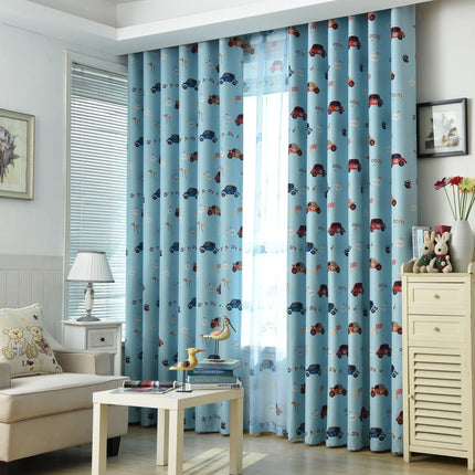 Sininen pimennysverho autoilla lastenhuoneeseen