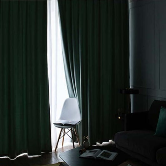 Merenvihreä pimennysverho pellavamaisella tekstuurilla