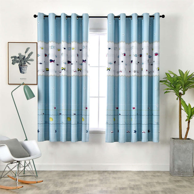 Lastenhuoneen verho hauskalla kalakuviolla