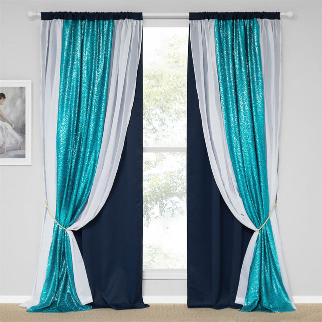 Kerroksellinen pimennysverho hopeisilla paljeteilla