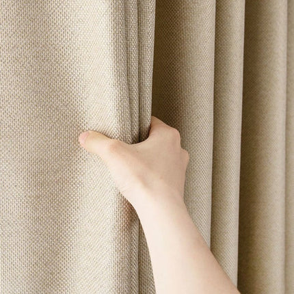Yksivärinen beige kudottu pimennysverho