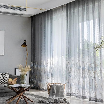 Kirjailtu geometrinen valoverho olohuoneeseen