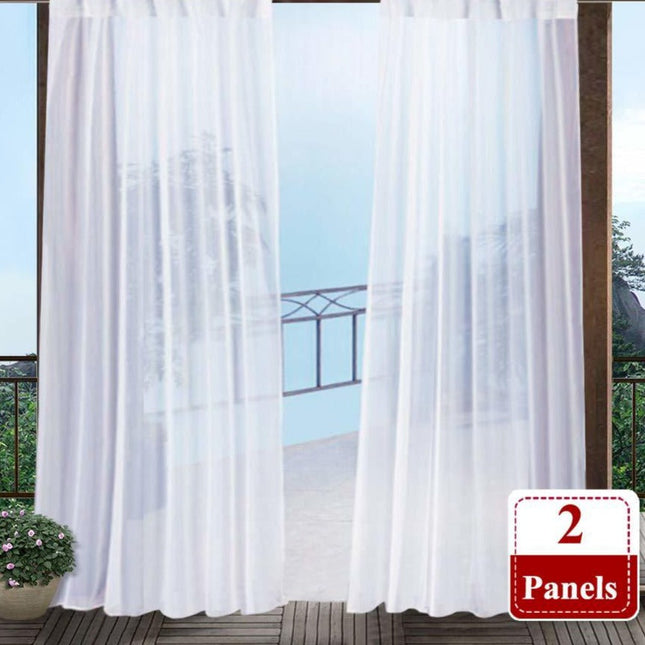 Valkoinen säänkestävä ulkoverho purjerenkailla