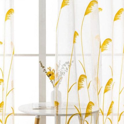 Valoverho kirjaillulla heinäkuviolla