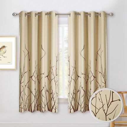 Luontoaiheinen verho oksakuviolla olohuoneeseen