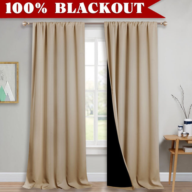 Yksivärinen beige pimennysverho makuuhuoneeseen