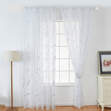 Valkoinen valoverho kultaisella marmorikuviolla