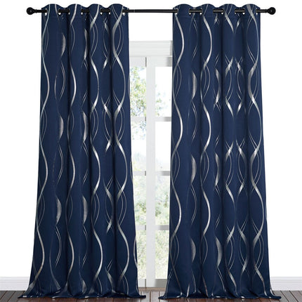 Sininen pimennysverho hopealla aaltokuviolla