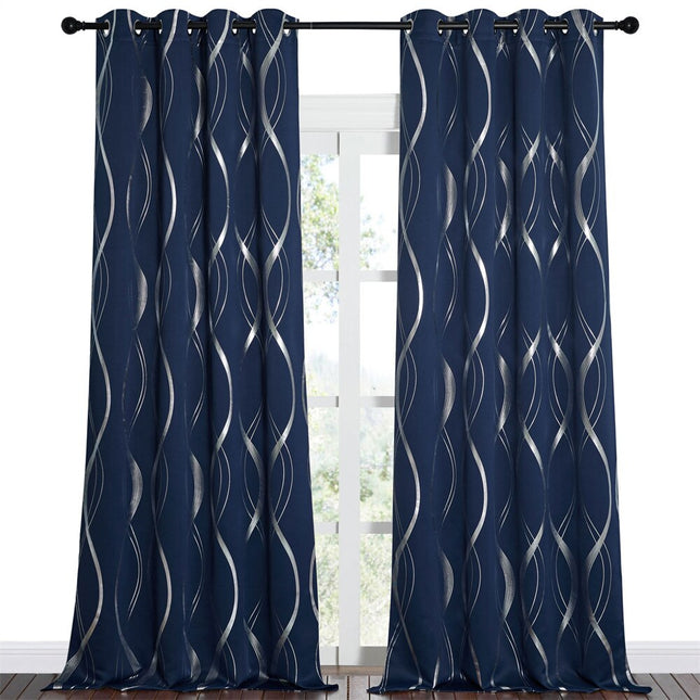 Sininen pimennysverho hopealla aaltokuviolla