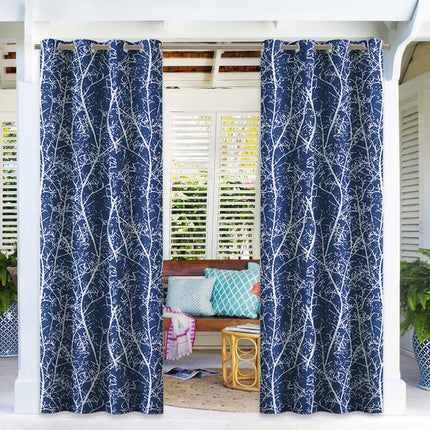 Säänkestävä ulkoverho sinisellä oksakuviolla