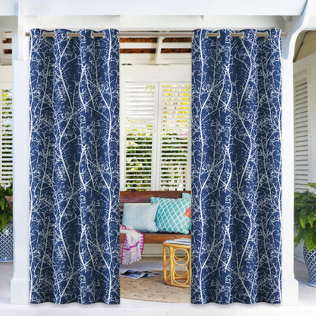 Säänkestävä ulkoverho sinisellä oksakuviolla