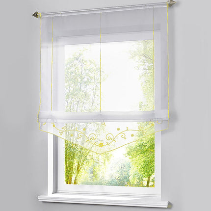 Kirjailtu laskostyylinen kappaverho keittiöön