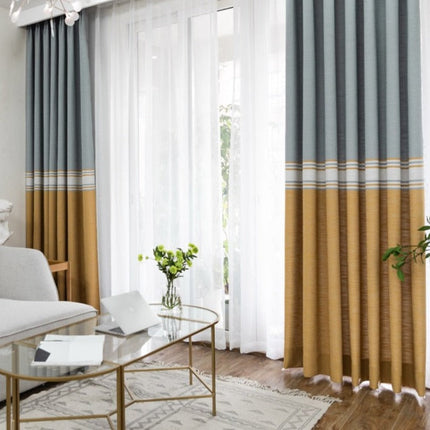 Raidallinen pellavatyylinen verho olohuoneeseen