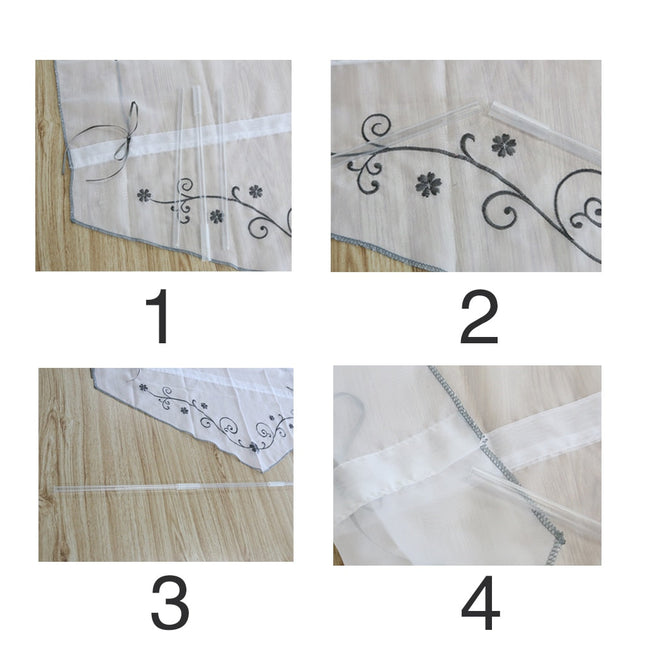 Kirjailtu laskostyylinen kappaverho keittiöön