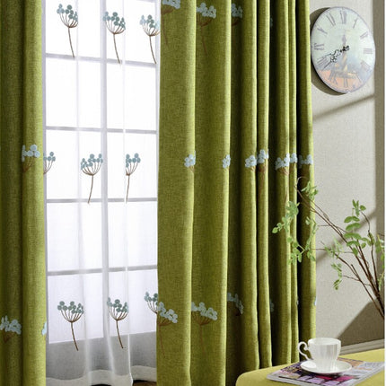 Valoverho haaleansinisellä kukkakirjonnalla