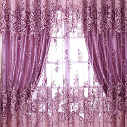 Vaaleanpunainen valoverho näyttävällä kukkakuviolla