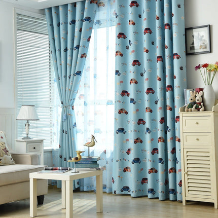 Sininen pimennysverho autoilla lastenhuoneeseen