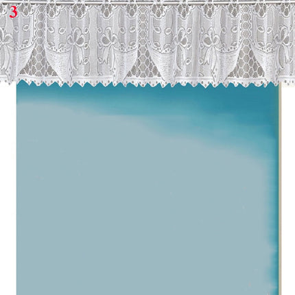 Valkoinen pitsinen keittiöverhosetti