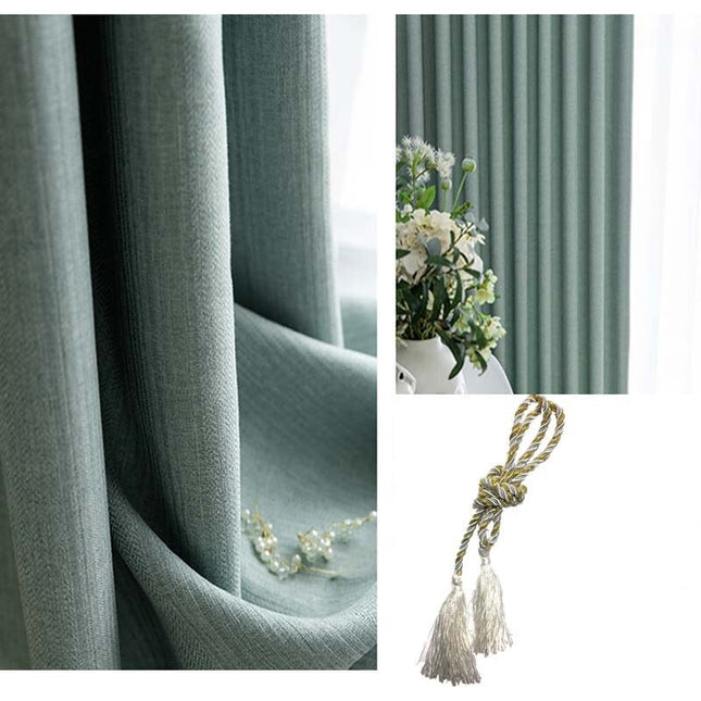 Merenvihreä pimennysverho pellavamaisella tekstuurilla