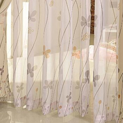 Siro valkoinen valoverho kukkakuviolla