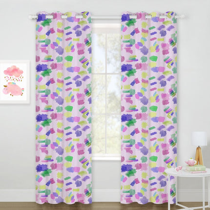 Värikäs lastenhuoneen verho abstraktilla kuviolla