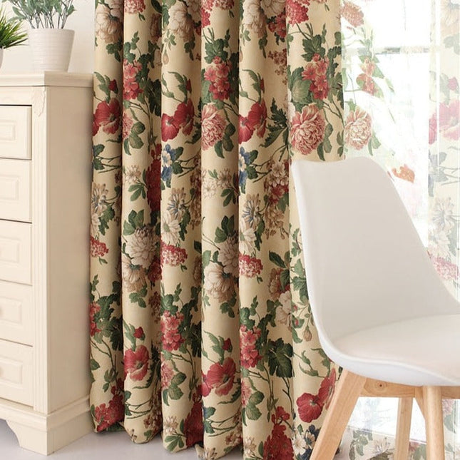 Pimennysverho vintage-tyylisellä kukkakuviolla