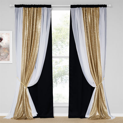 Kerroksellinen pimennysverho hopeisilla paljeteilla