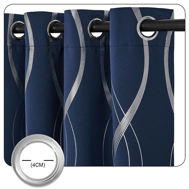 Sininen pimennysverho hopealla aaltokuviolla