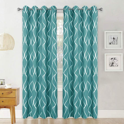 Vihreä pimennysverho valkoisella aaltokuviolla