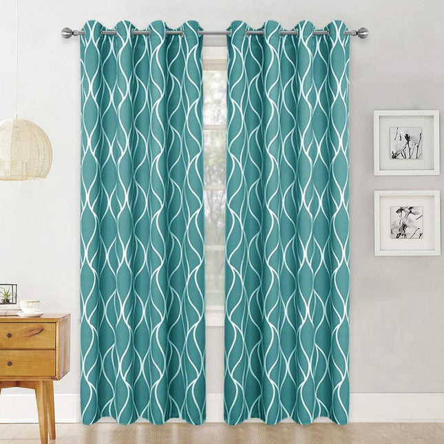 Vihreä pimennysverho valkoisella aaltokuviolla