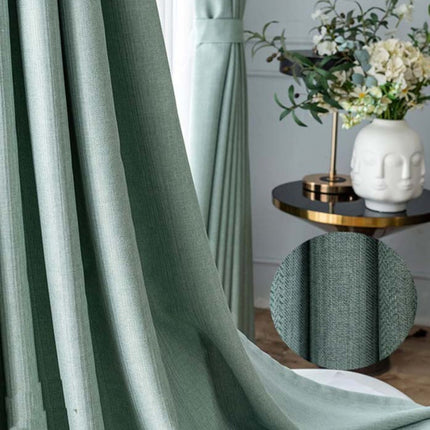 Merenvihreä pimennysverho pellavamaisella tekstuurilla