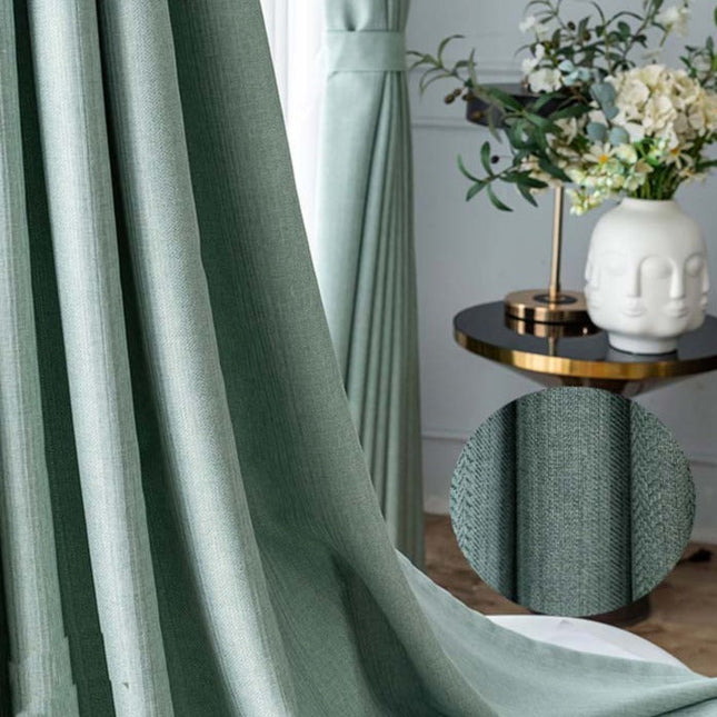 Merenvihreä pimennysverho pellavamaisella tekstuurilla