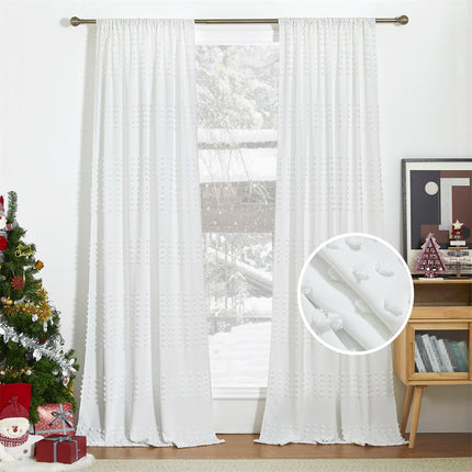 Valkoinen valoverho tuftatuilla palloilla